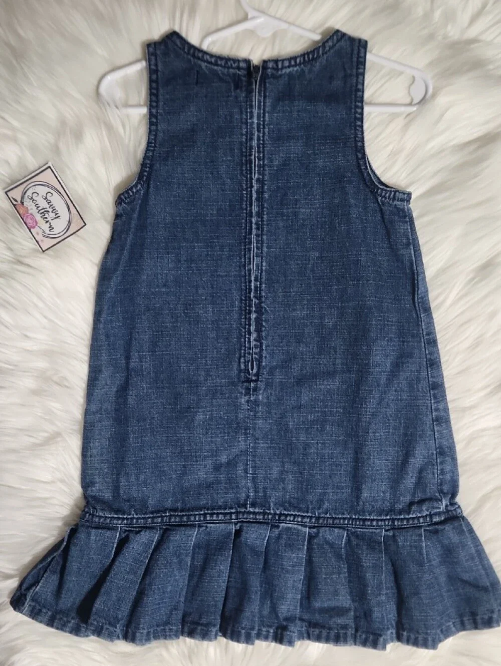 Ralph Lauren Girls' Sleeveless Denim Dress Ruffle Hem - Size:4